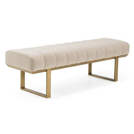 Robles - Modern Beige Fabric + Antique Brass Dining Bench - image 5
