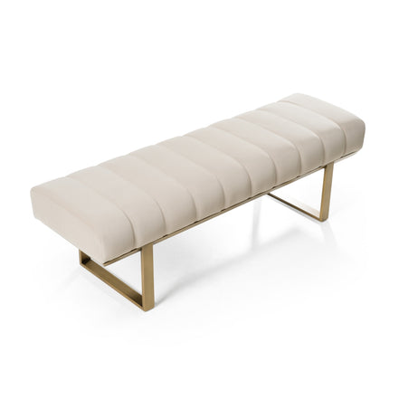 Robles - Modern Beige Fabric + Antique Brass Dining Bench