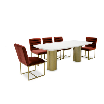 Rocky - Glam White Marble & Brush Gold Large Dining Table - image 4