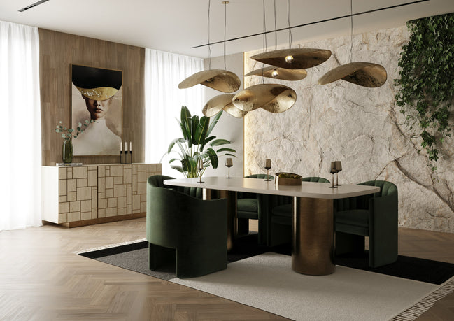 Rocky - Glam White Marble & Brush Gold Large Dining Table