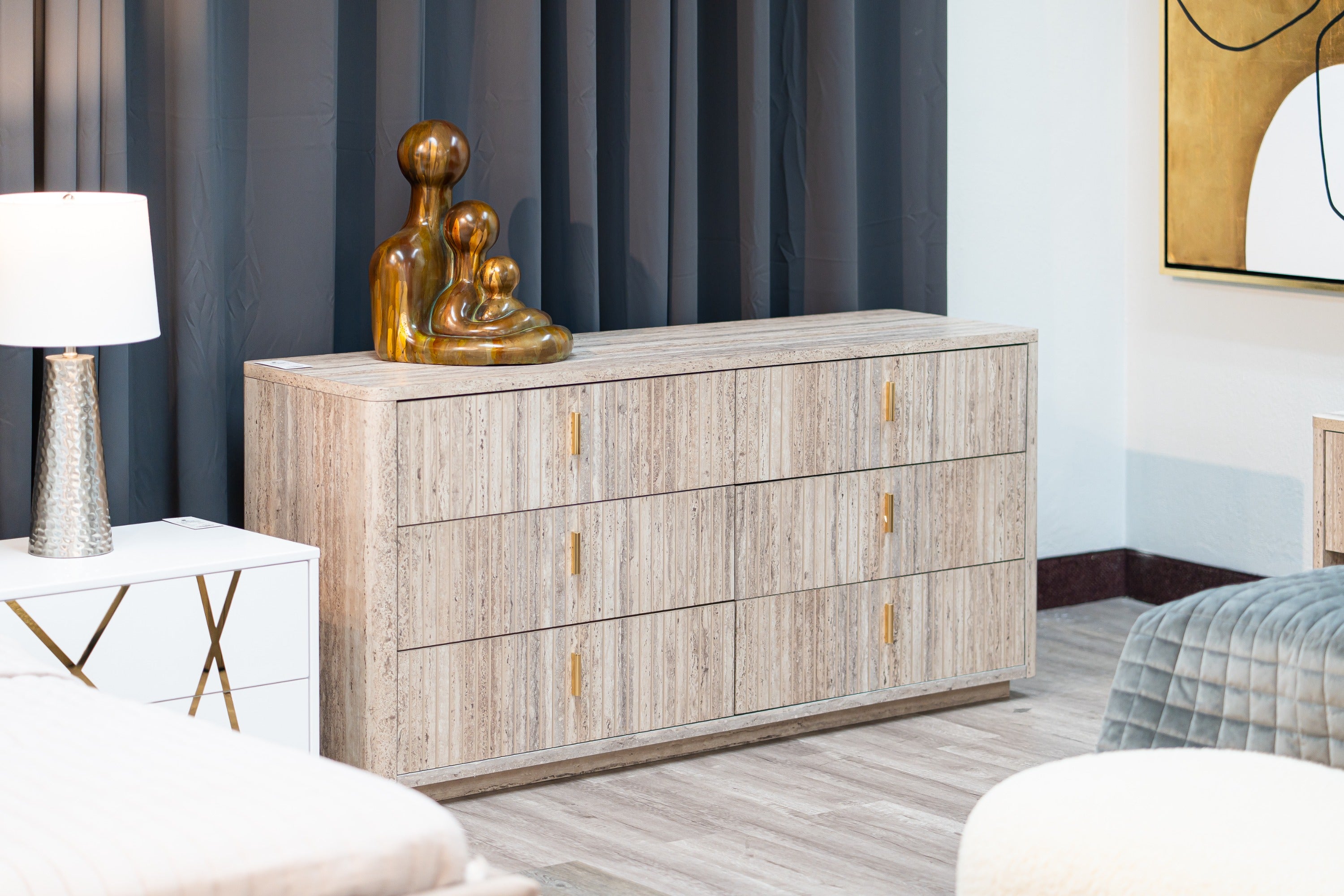 Roma - Modern Faux Travertine + Gold Dresser - image 4