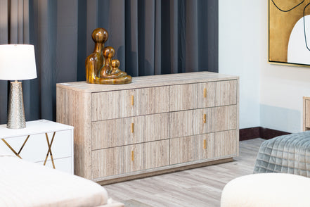 Roma - Modern Faux Travertine + Gold Dresser - image 4