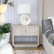 Roma - Modern Faux Travertine + Gold Nightstand - image 2