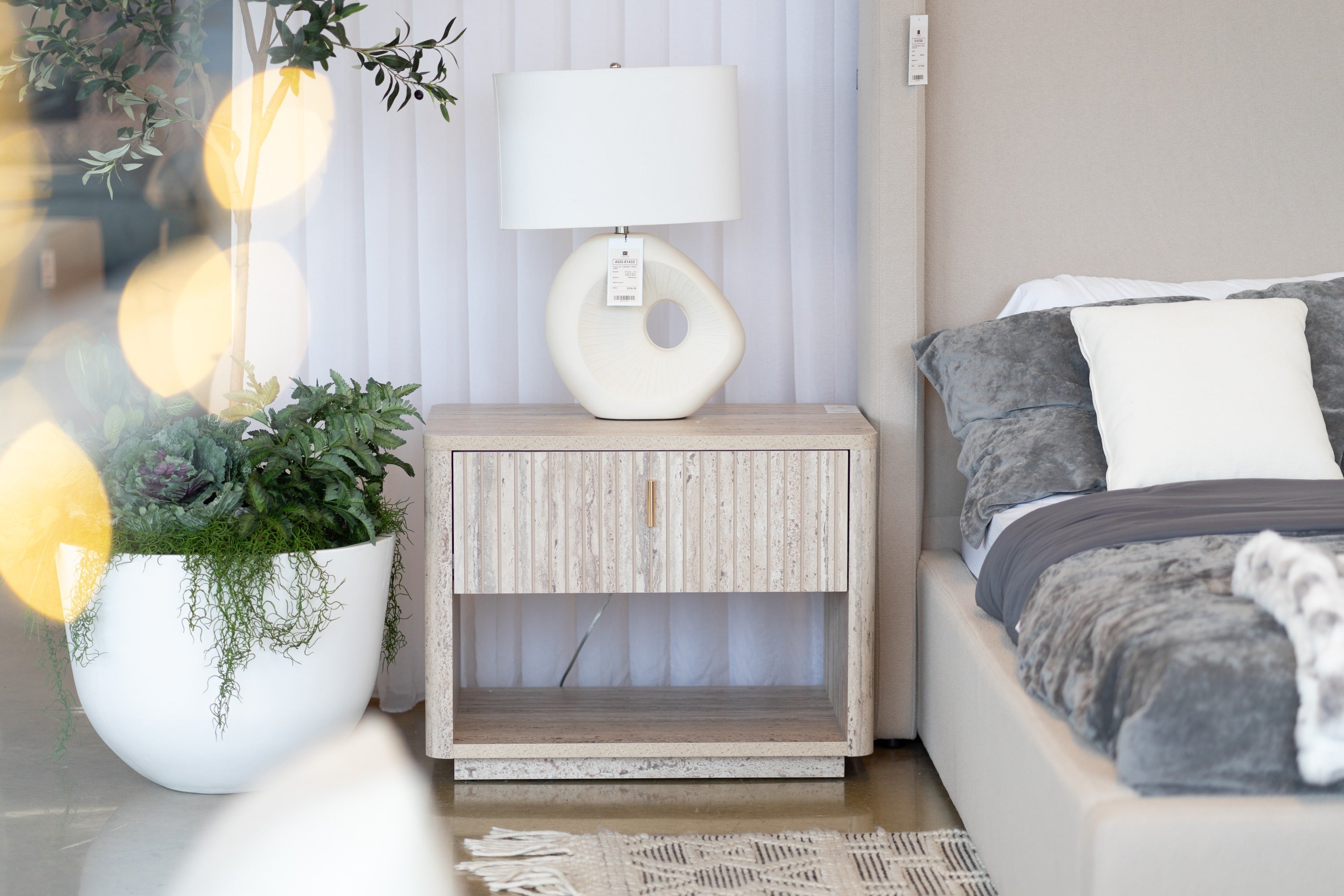 Roma - Modern Faux Travertine + Gold Nightstand - image 2