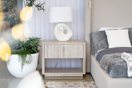 Roma - Modern Faux Travertine + Gold Nightstand - image 2