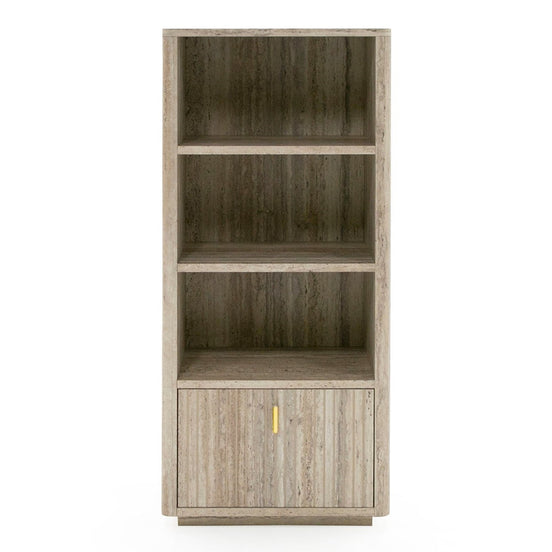 Roma - Modern Faux Travertine + Gold Bookcase