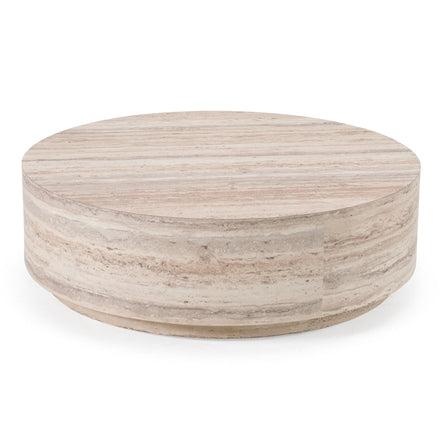 Roma - Modern Faux Travertine Round Coffee Table - image 2