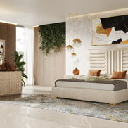 Roma - Modern Faux Travertine + Gold Nightstand