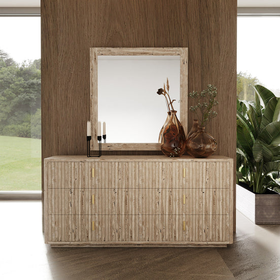 Roma - Modern Faux Travertine + Gold Mirror - image 2