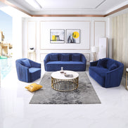 Palomar Modern Blue Velvet & Brass Sofa