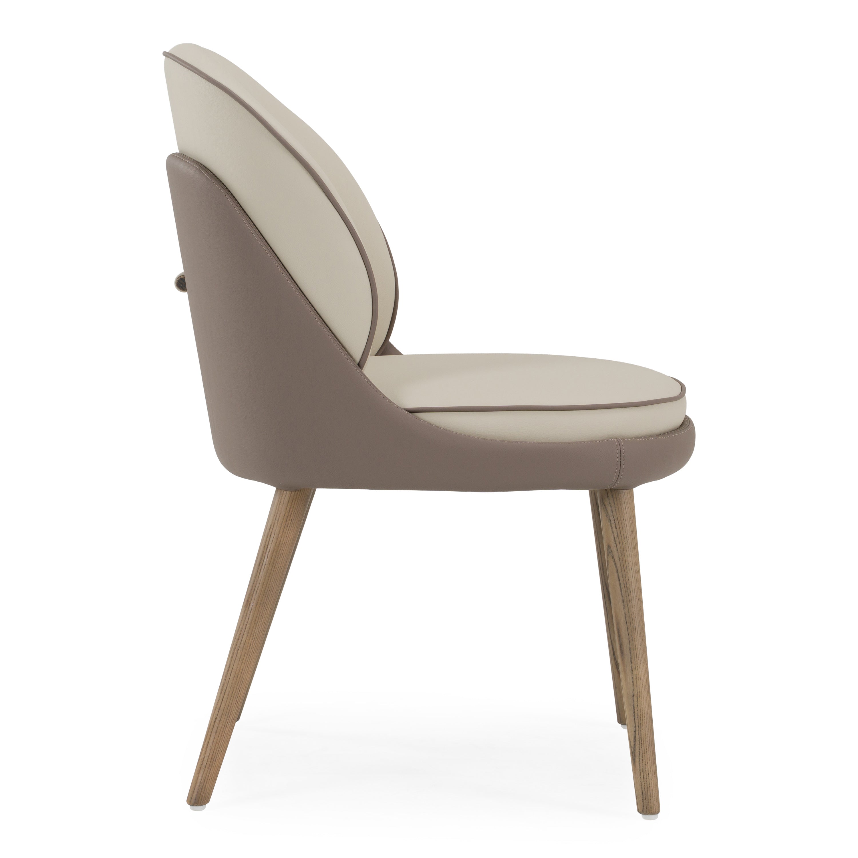 Pangea - Mid-Century Modern Cream & Taupe Vegan Leather + Grey Ash Dining Chair (Set of 2) - image 2