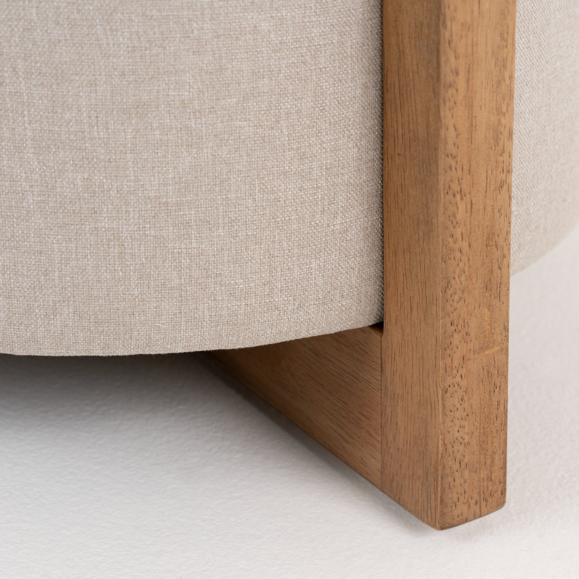 Sada - Mid-Century Modern Beige Linen + Chestnut Round Ottoman - image 4