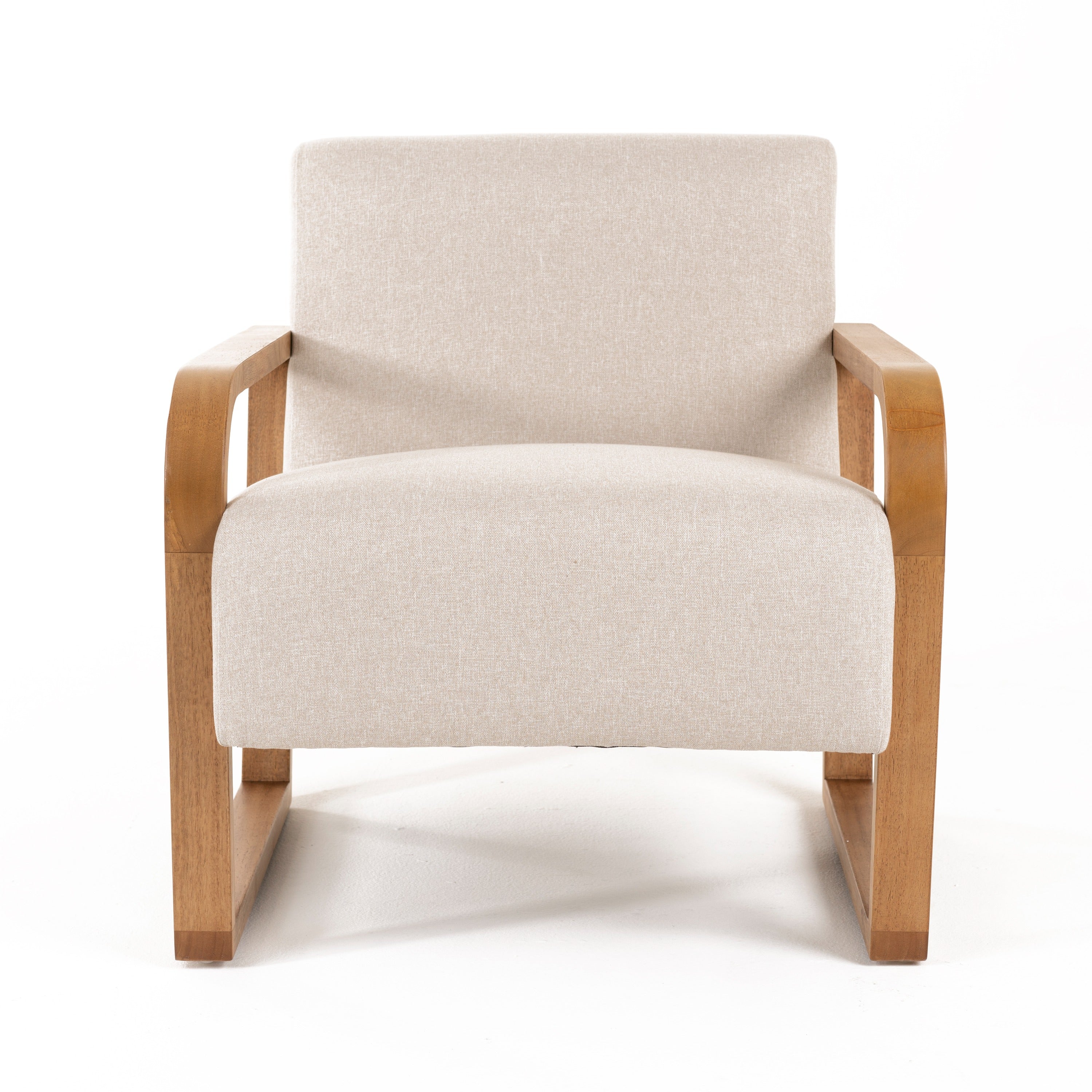 Sada - Mid-Century Modern Beige Linen + Chestnut Accent Chair - image 2