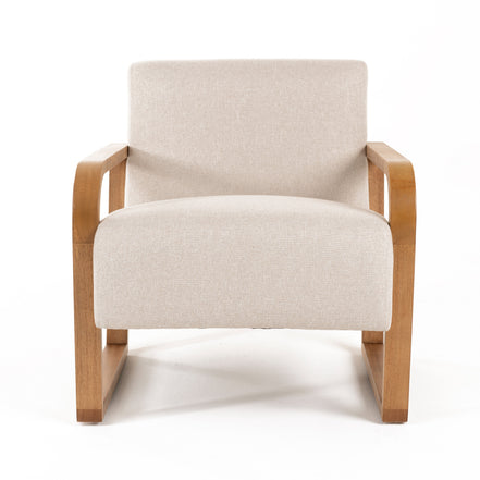 Sada - Mid-Century Modern Beige Linen + Chestnut Accent Chair - image 2