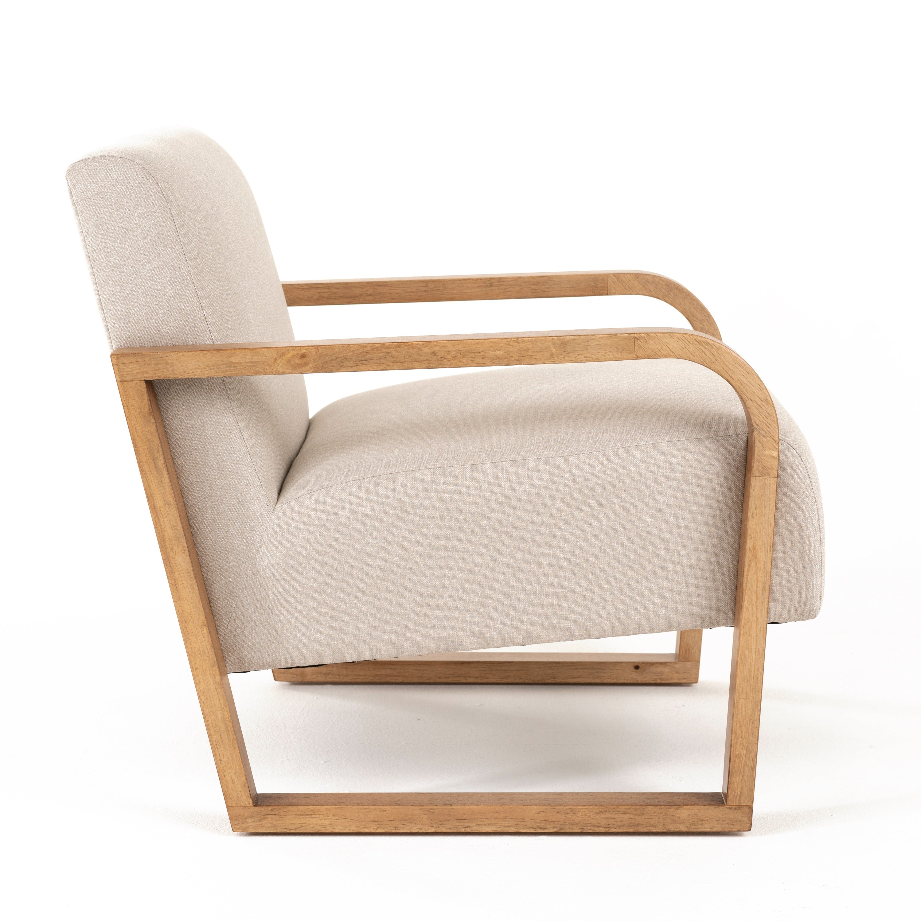 Sada - Mid-Century Modern Beige Linen + Chestnut Accent Chair - image 3