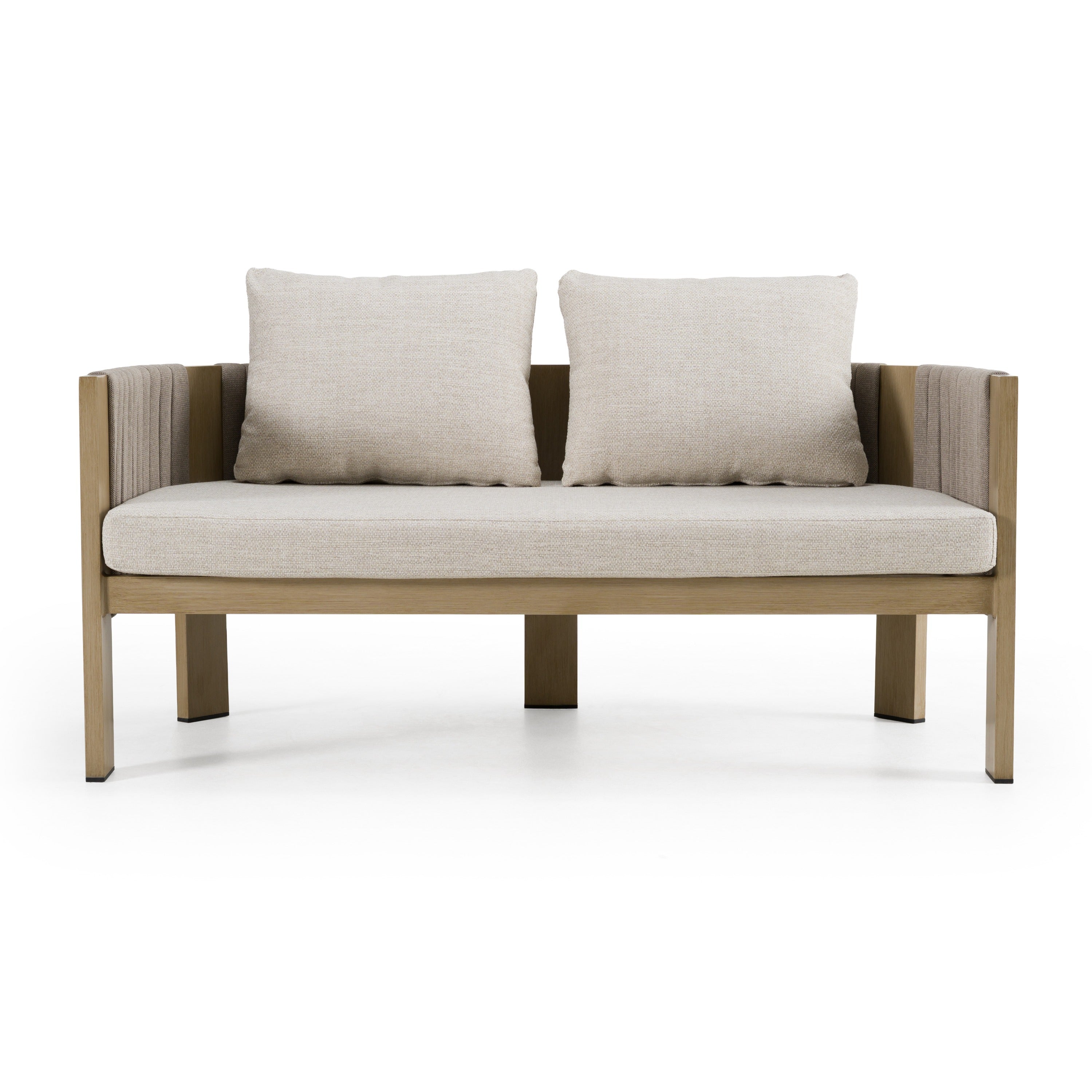 Salvora - Outdoor Beige Fabric & Grey Rope Loveseat - image 3