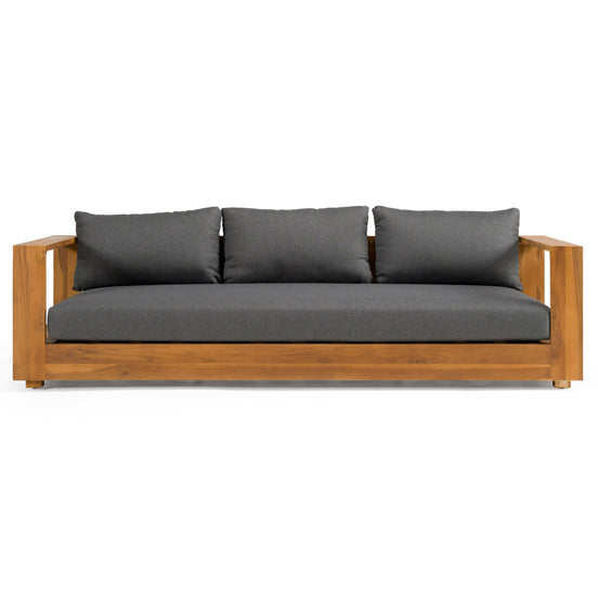 Santorini - Outdoor Grey Olefin Fabric + Natural Teak Sofa Set