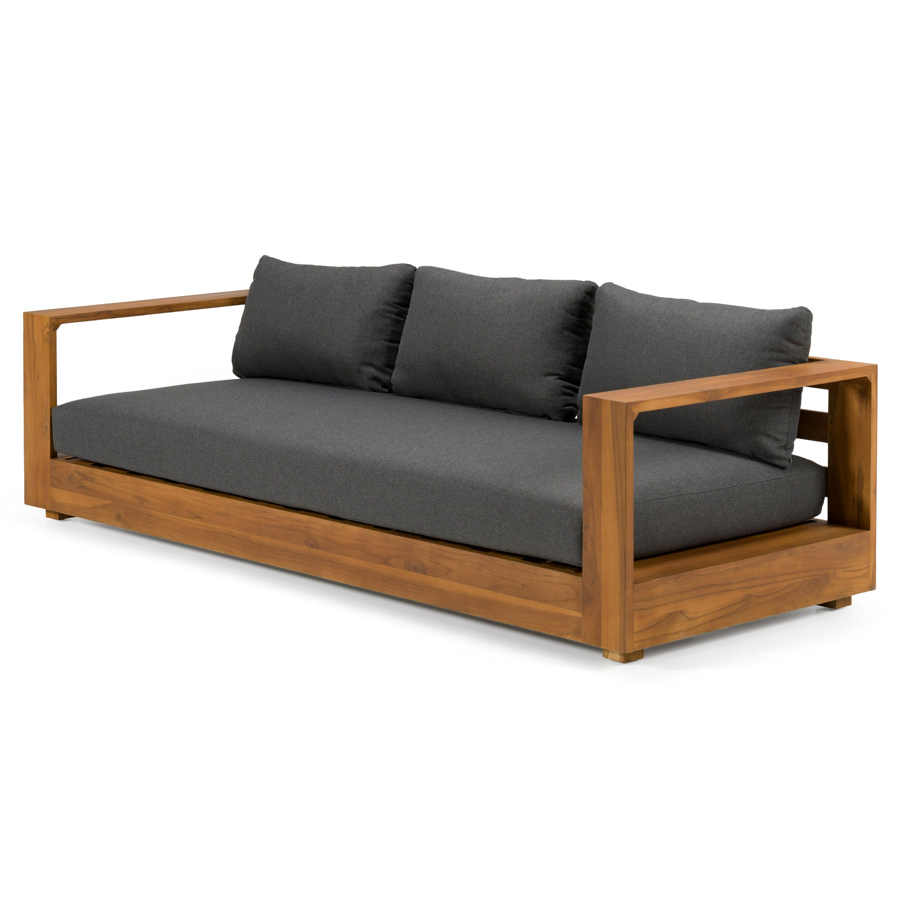 Santorini - Outdoor Grey Olefin Fabric + Natural Teak Sofa Set - image 2
