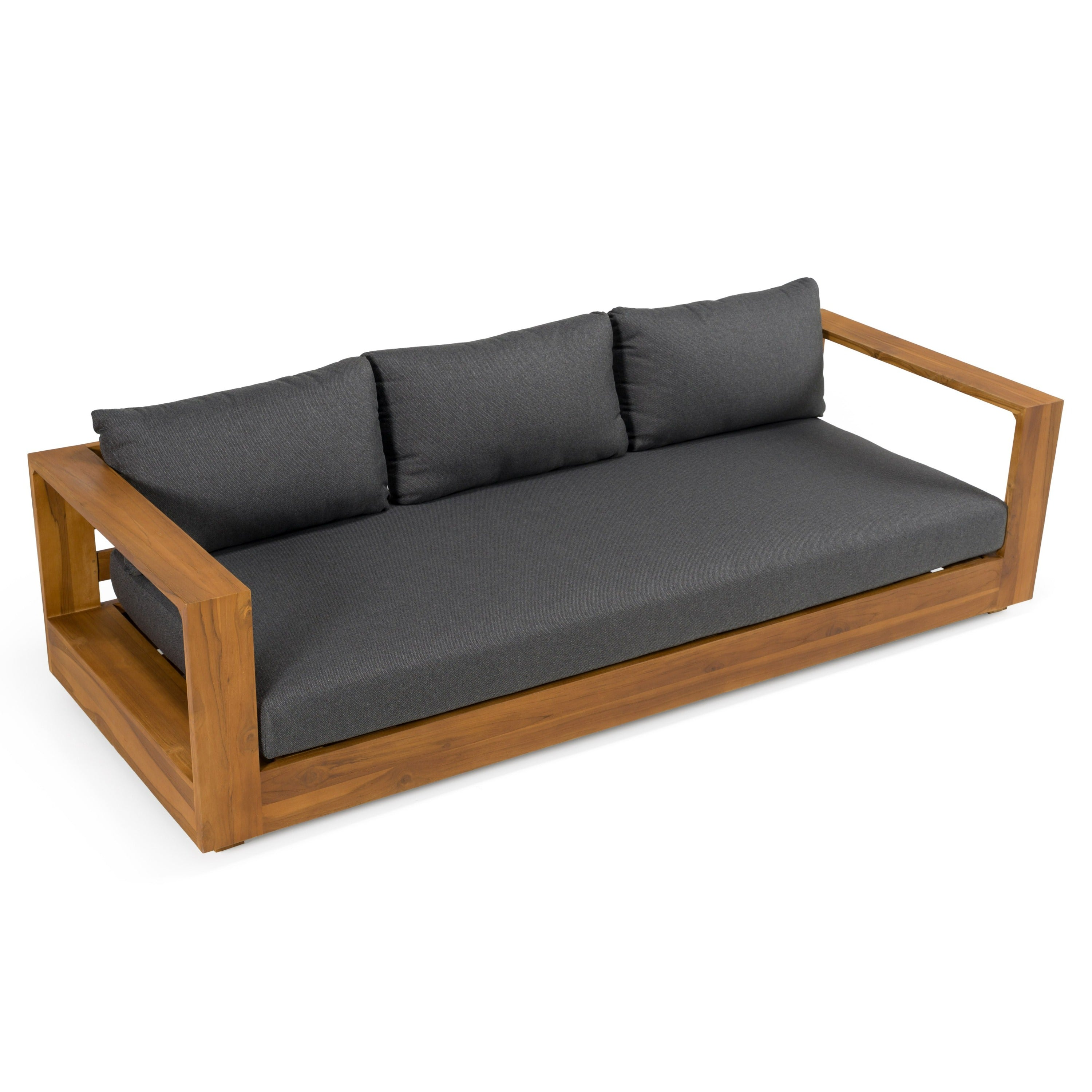 Santorini - Outdoor Grey Olefin Fabric + Natural Teak Sofa Set - image 3