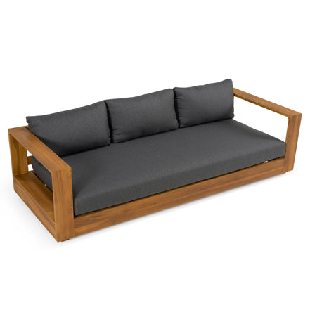 Santorini - Outdoor Grey Olefin Fabric + Natural Teak Sofa Set - image 3