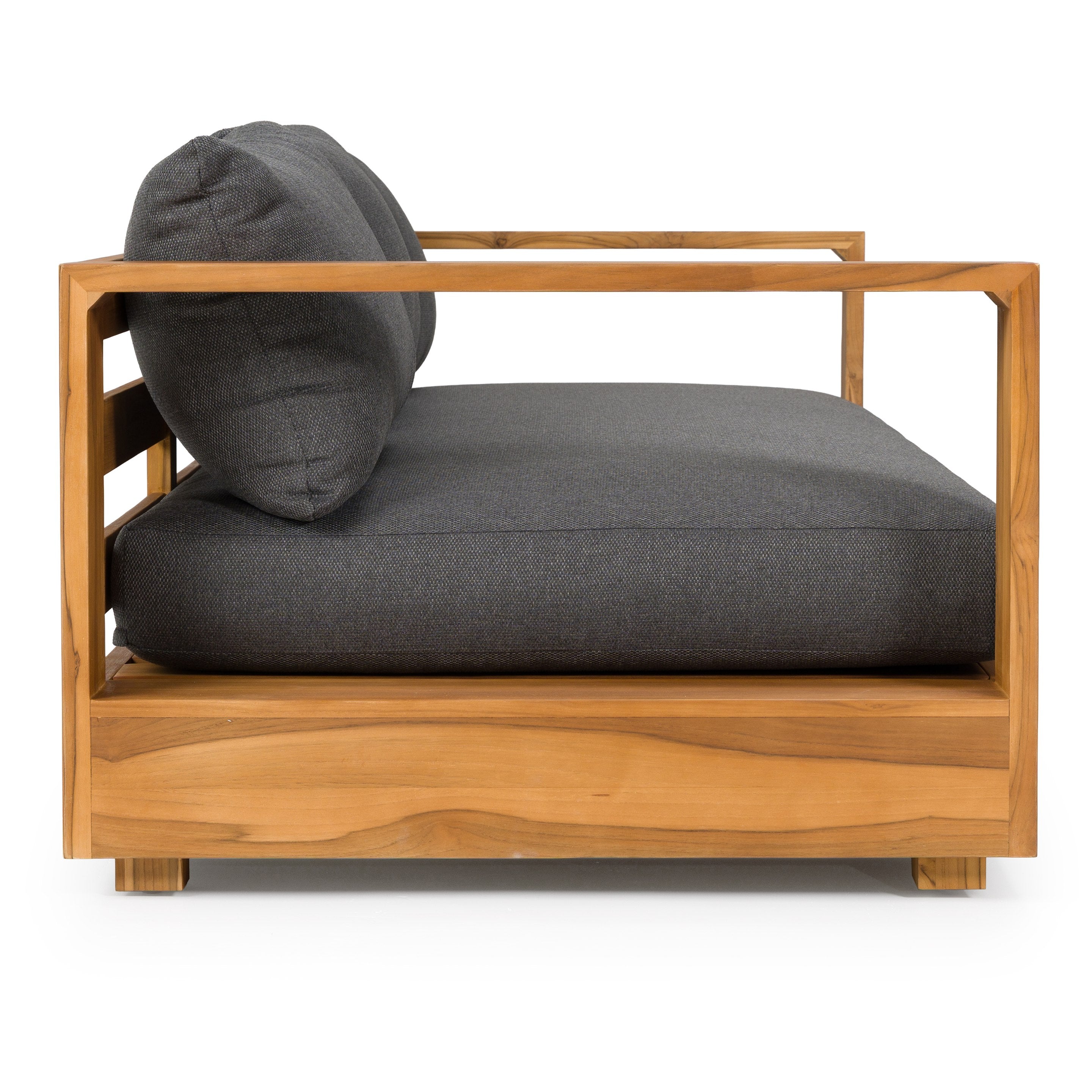 Santorini - Outdoor Grey Olefin Fabric + Natural Teak Sofa Set - image 4