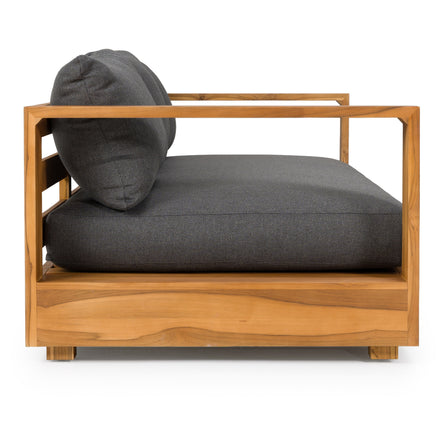 Santorini - Outdoor Grey Olefin Fabric + Natural Teak Sofa Set - image 4