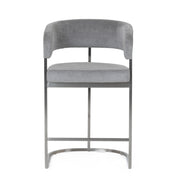 Sebastian - Modern Grey Fabric + Stainless Steel Counter Chair