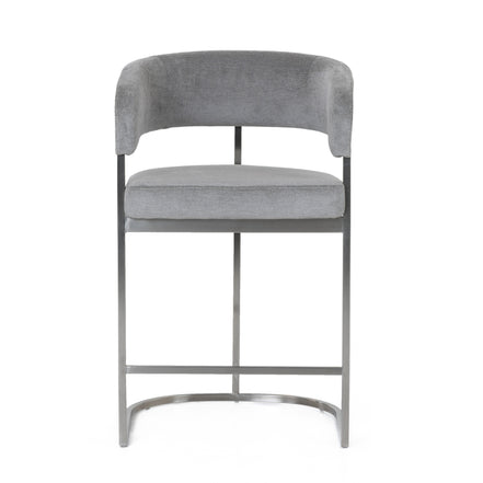 Sebastian - Modern Grey Fabric + Stainless Steel Counter Chair