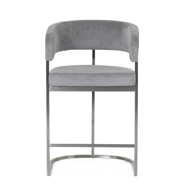 Sebastian - Modern Grey Fabric + Stainless Steel Counter Chair