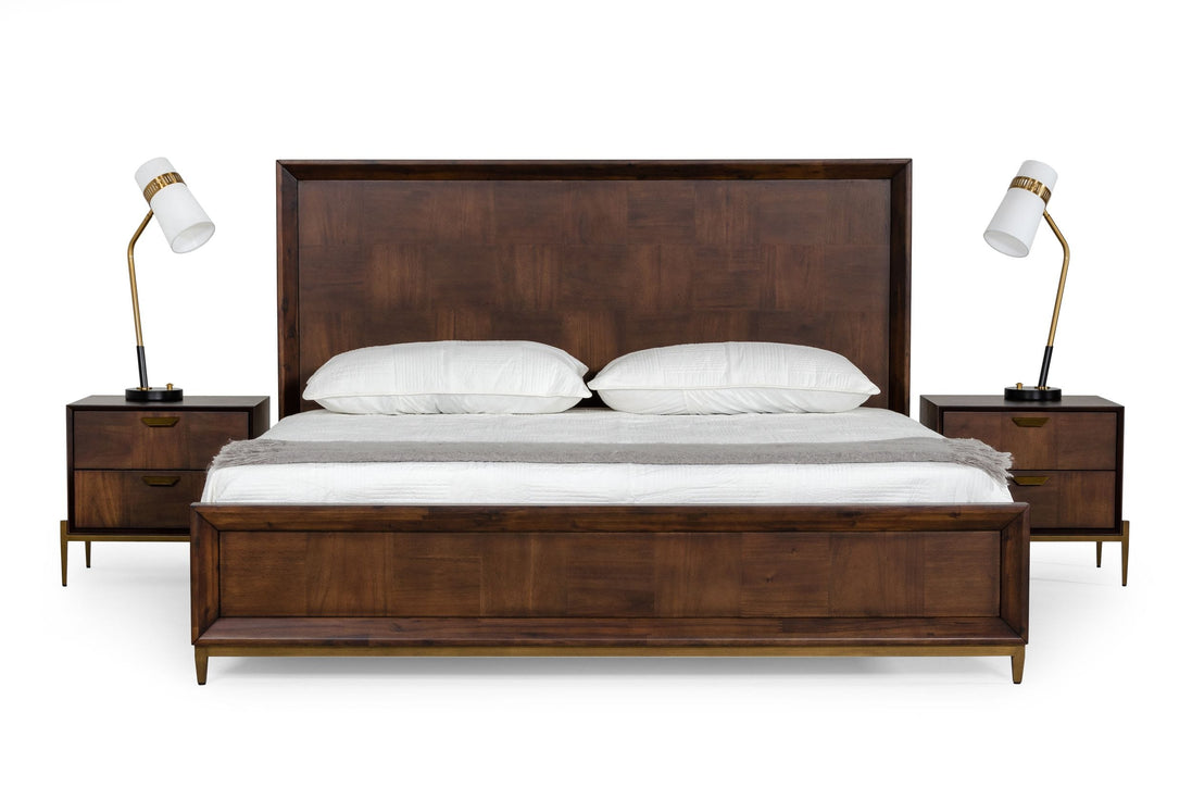 Shane - Eastern King Modern Acacia & Brass Bed