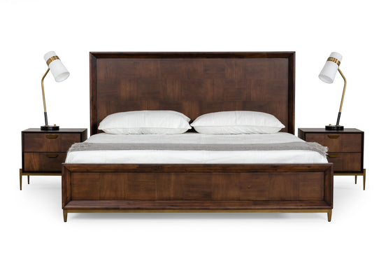 Shane - Eastern King Modern Acacia & Brass Bed