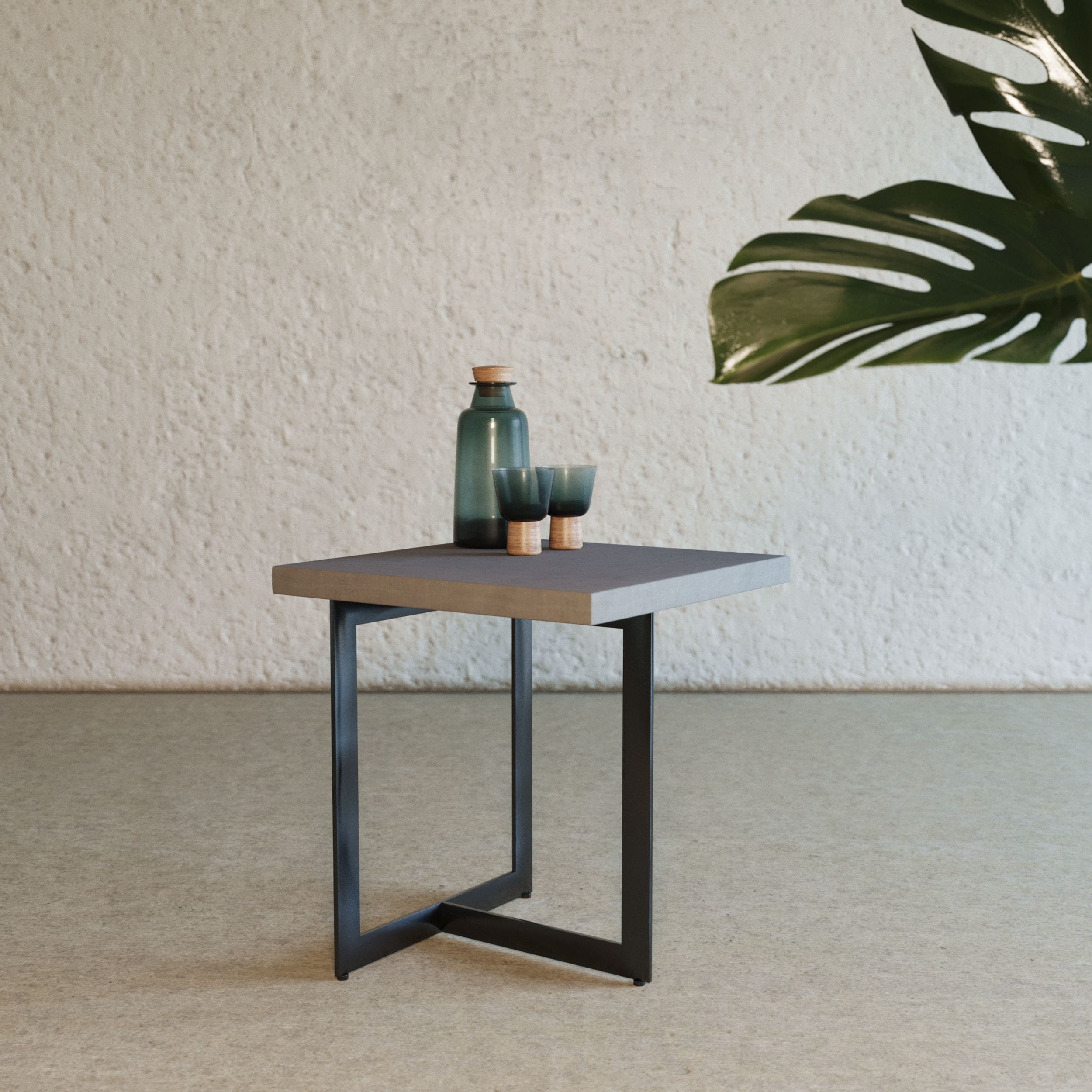 Sharon Modern Concrete & Black Metal End Table - image 3