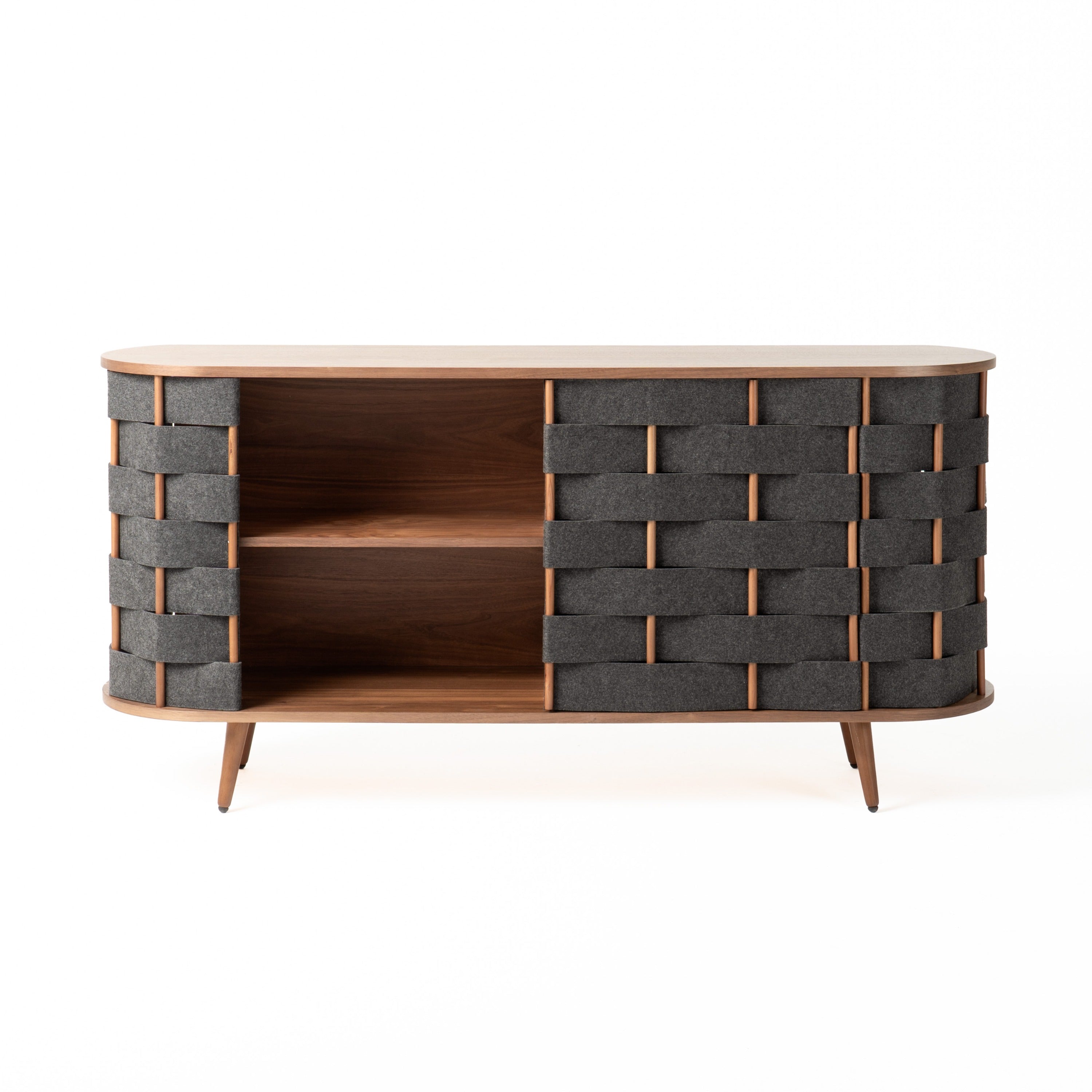 Sheridan - Mid-Century Modern Grey Fabric + Walnut Buffet - image 2