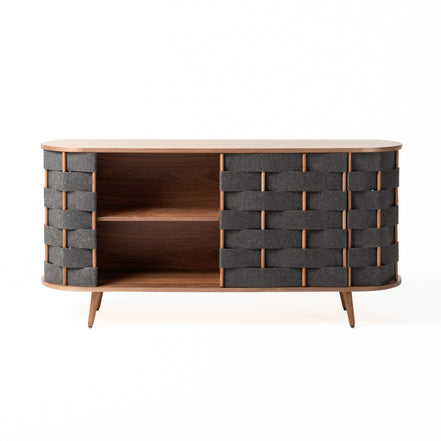 Sheridan - Mid-Century Modern Grey Fabric + Walnut Buffet - image 2