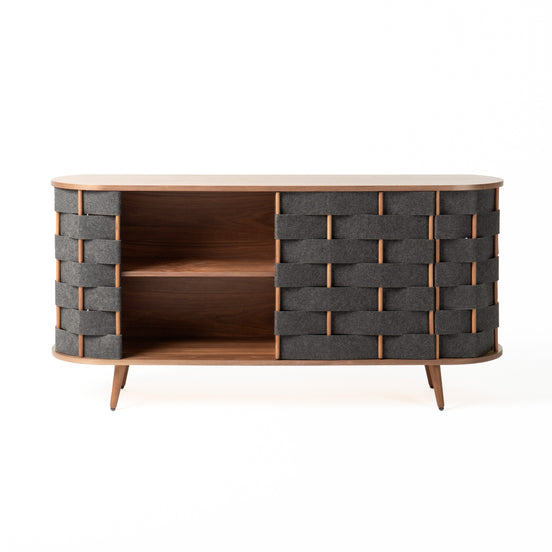 Sheridan - Mid-Century Modern Grey Fabric + Walnut Buffet - image 2