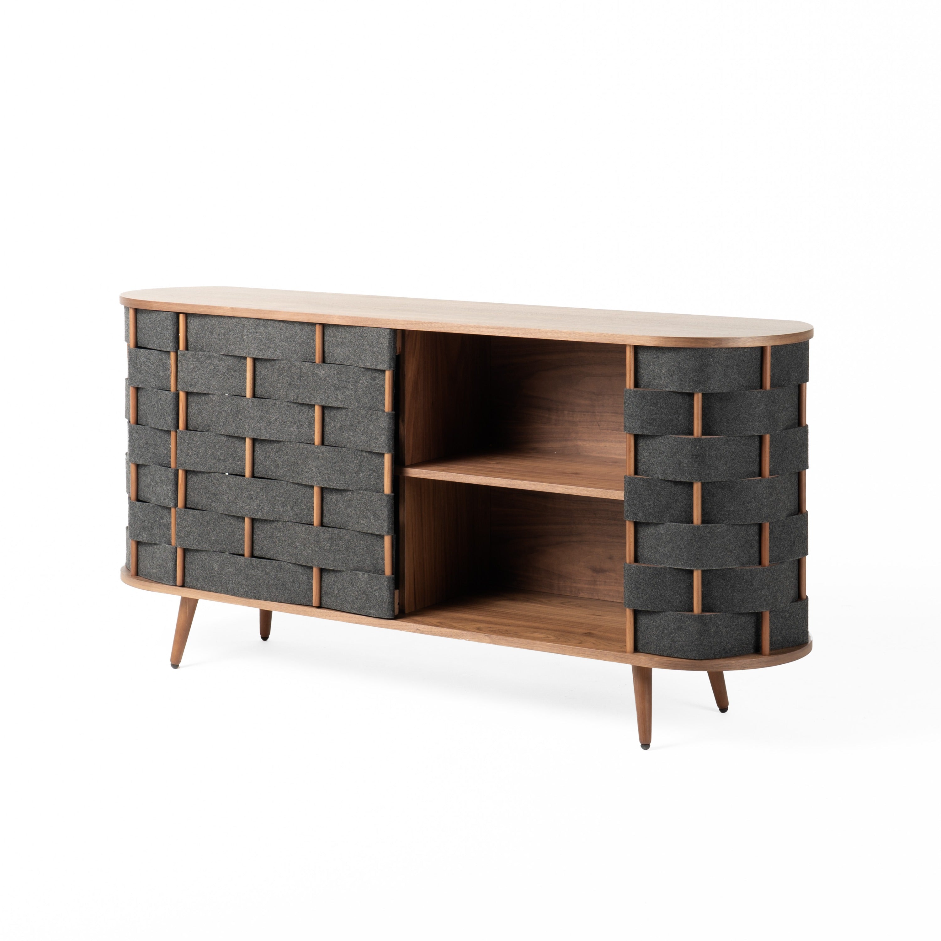 Sheridan - Mid-Century Modern Grey Fabric + Walnut Buffet - image 3