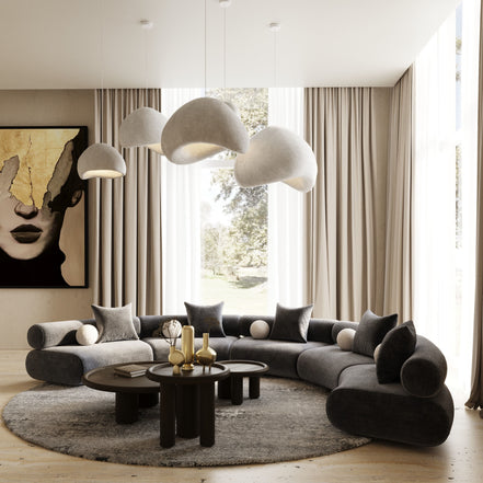 Simpson - Contemporary Dark Grey Fabric Curved Modular Sectional Sofa with Throw Pillows-5-Piece Sectional - image 3