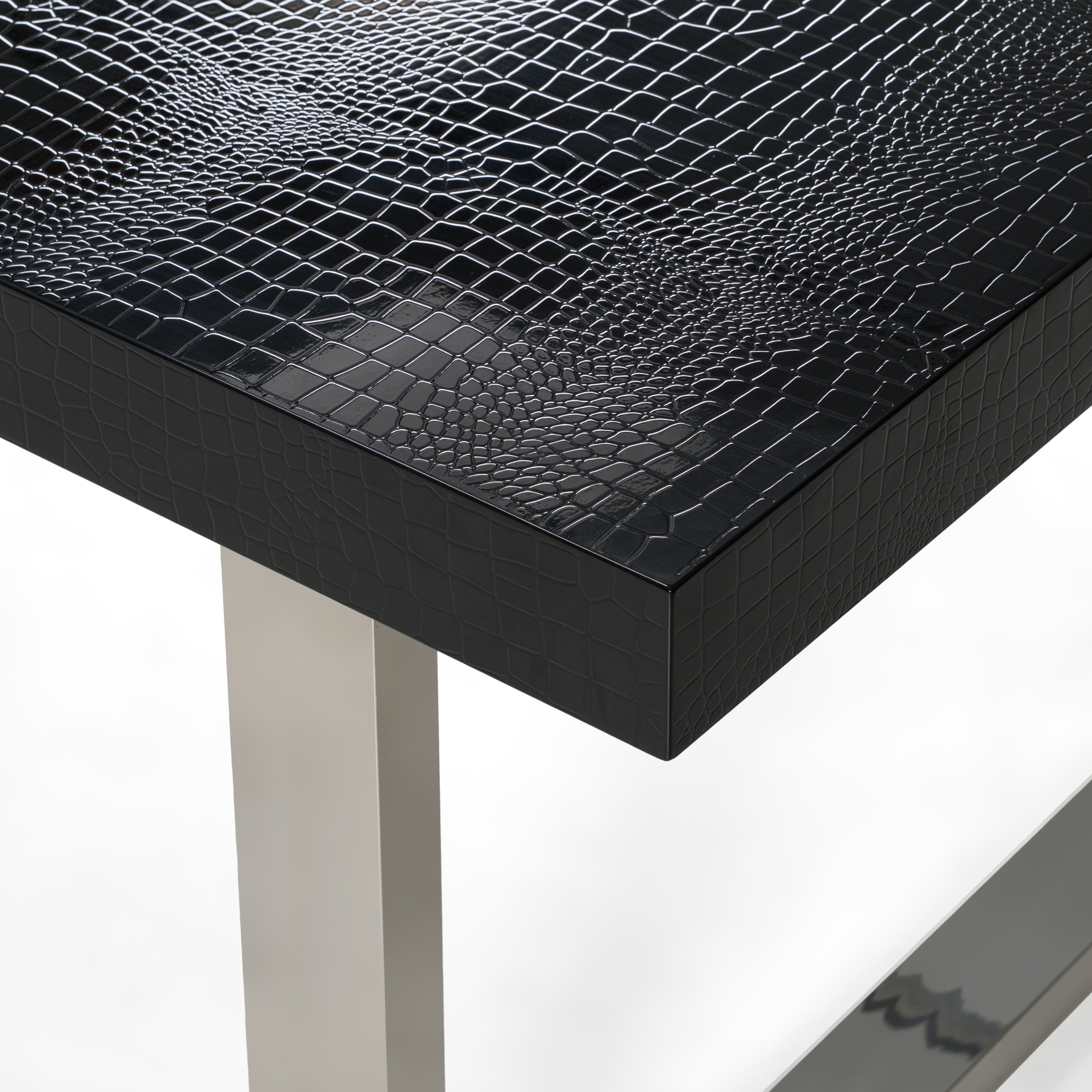 Skyline + Cora - Modern Black Crocodile + Grey Fabric & Leatherette Dining Set