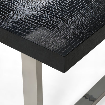 Skyline + Cora - Modern Black Crocodile + Grey Fabric & Leatherette Dining Set