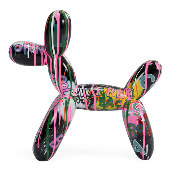 Small Graffiti Balloon Dog - Black + Multi-Color Sculpture - image 2