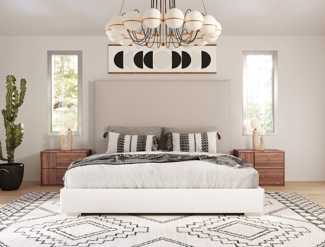 Sogno - Italian Modern Beige Fabric High Headboard Q Bed