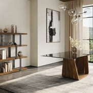Solvang - Contemporary - Grey Glass + Walnut Rectangular Dining Table