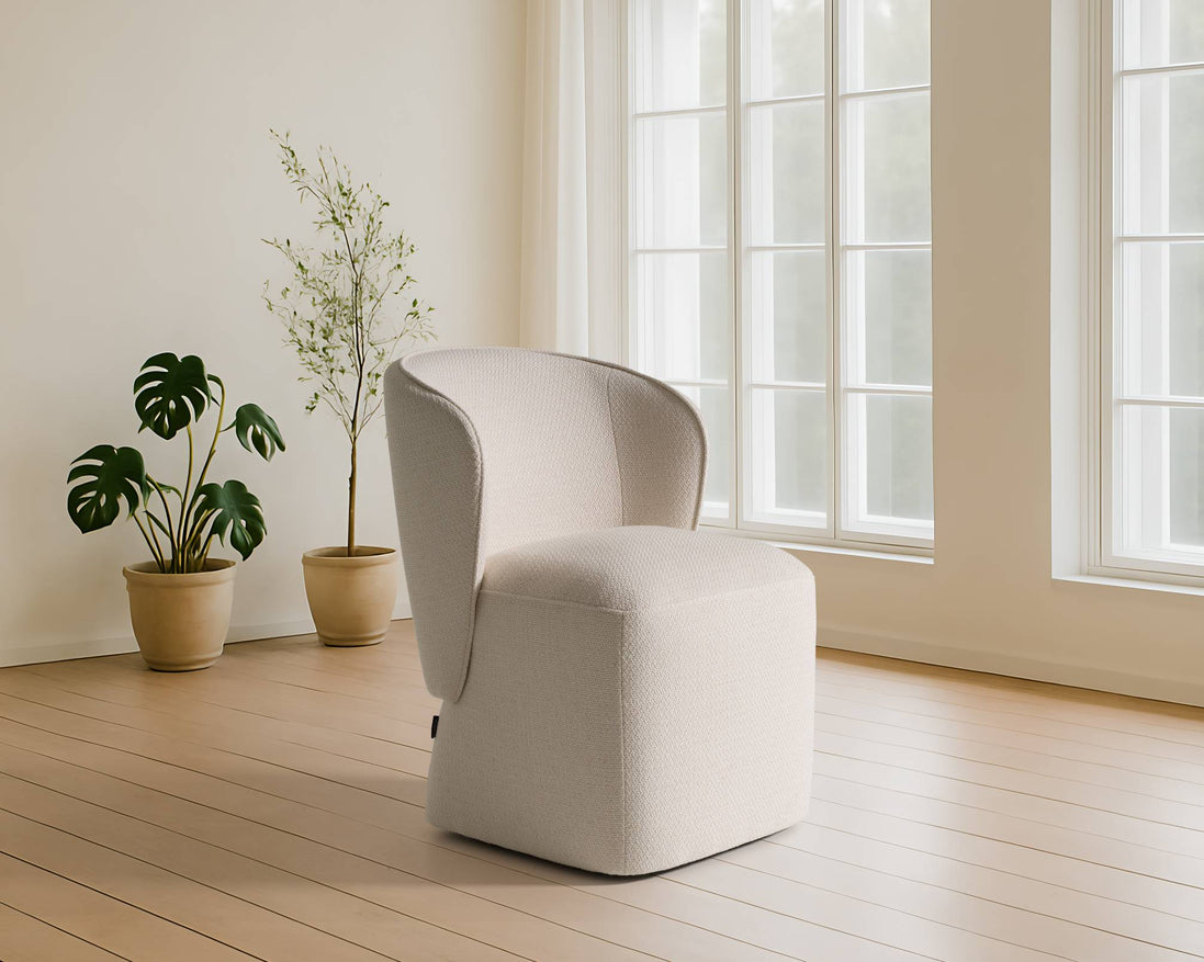 Souza - Modern Beige Fabric Swivel Dining Chair