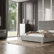 Splendor - Silver + Grey Velvet Upholstered King Platform Bed - image 3