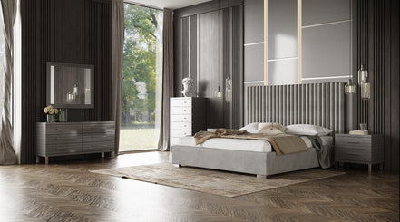 Splendor - Silver + Grey Velvet Upholstered King Platform Bed - image 3