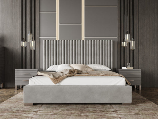 Splendor - Silver + Grey Velvet Upholstered King Platform Bed - image 2