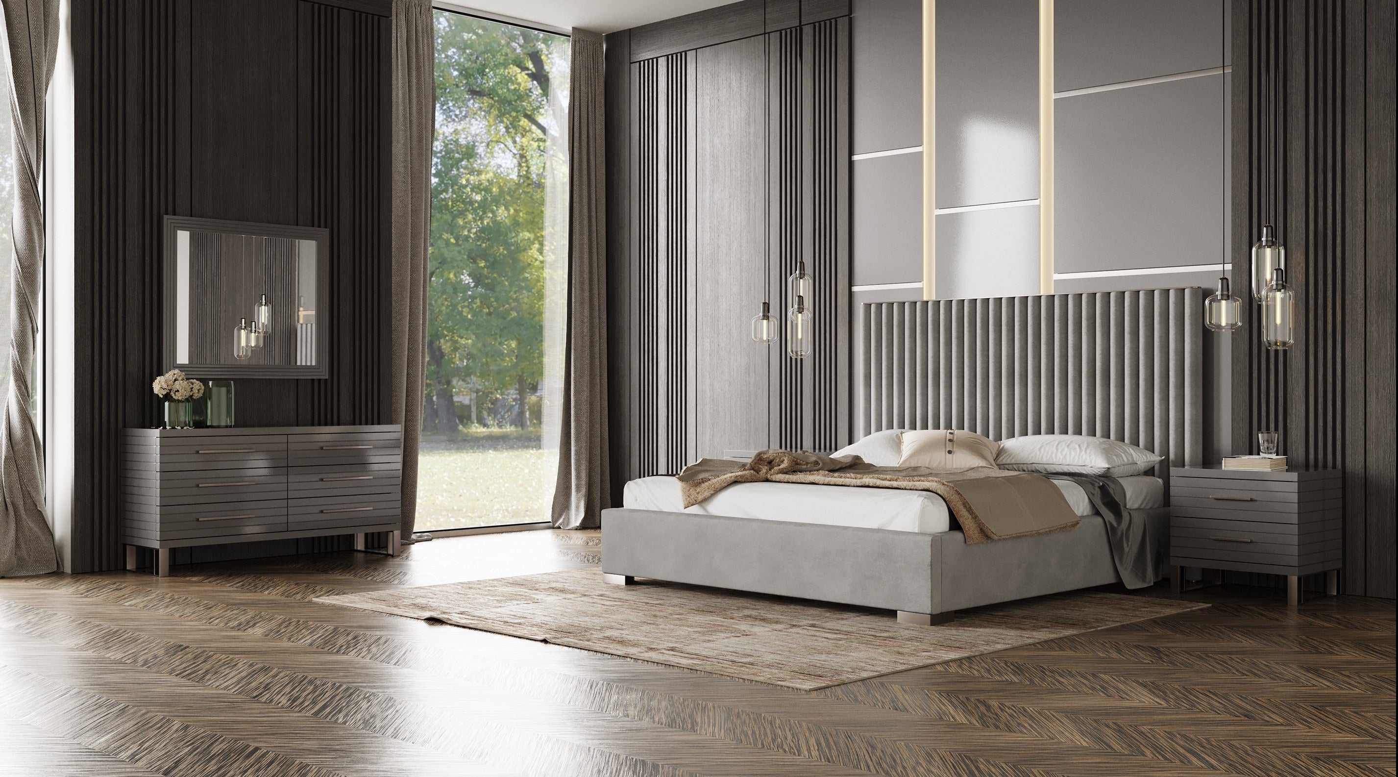 Splendor - Grey High Gloss Slatted Dresser