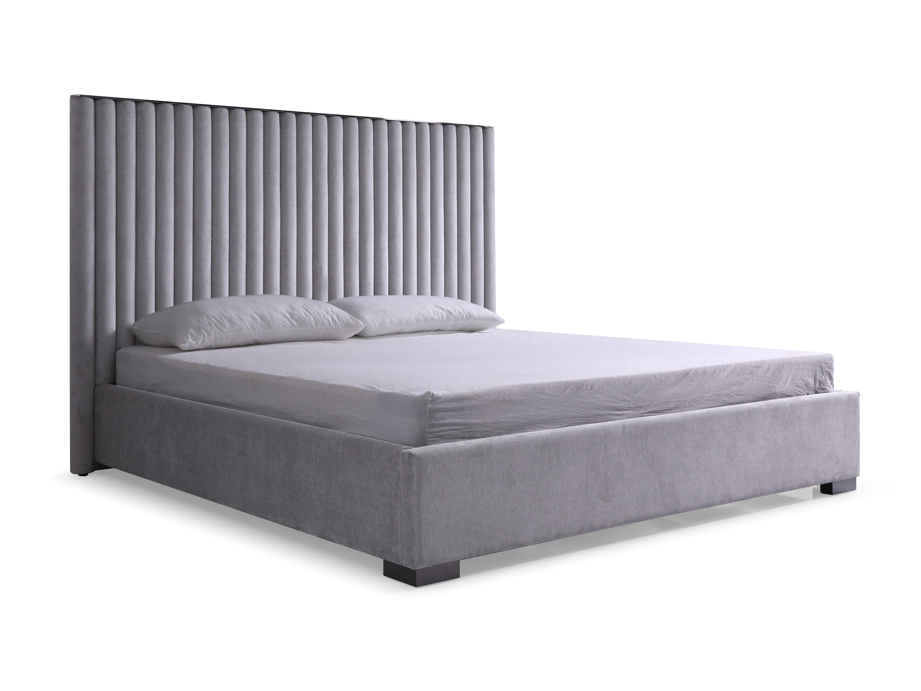 Splendor - Silver + Grey Velvet Upholstered King Platform Bed - image 4