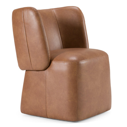 Standing - Modern Brown Vegan Leather Dining Chair w/ Castor Wheels - image 2