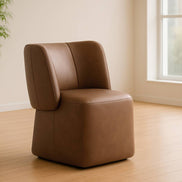 Standing - Modern Brown Vegan Leather Dining Chair w/ Castor Wheels - image 3